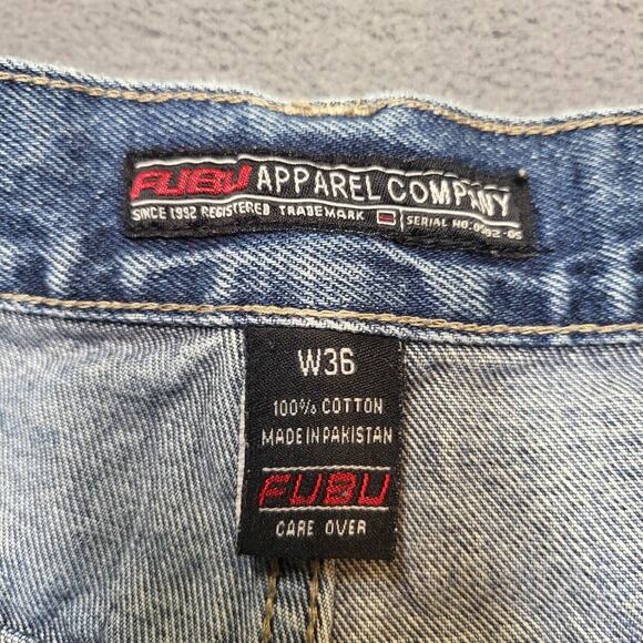 Fubu Jean Shorts Mens 35 Blue Cargo Relaxed Y2K Streetwear 90s - Picture 2 of 8